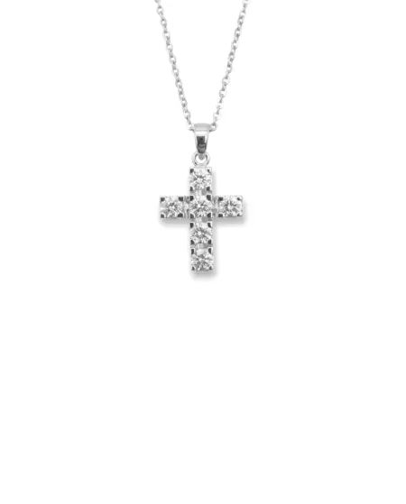 Collana Casella Gioielli in Oro Bianco e Croce con Diamanti