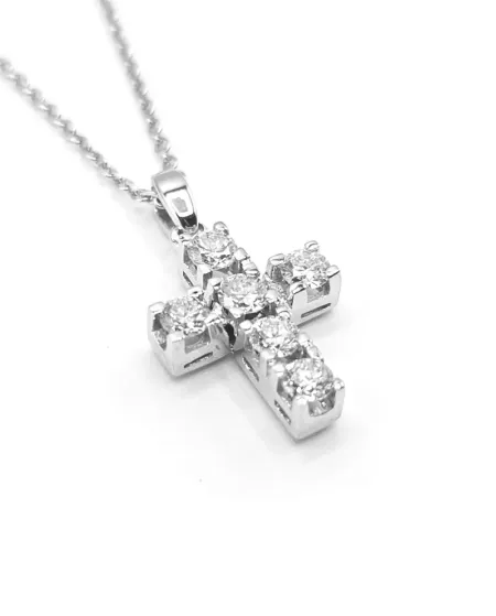 Collana Casella Gioielli in Oro Bianco e Croce con Diamanti
