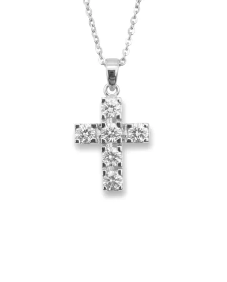 Collana Casella Gioielli in Oro Bianco e Croce con Diamanti