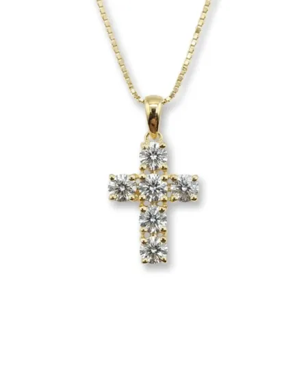 Collana Casella Gioielli in Oro Giallo e Croce con Diamanti