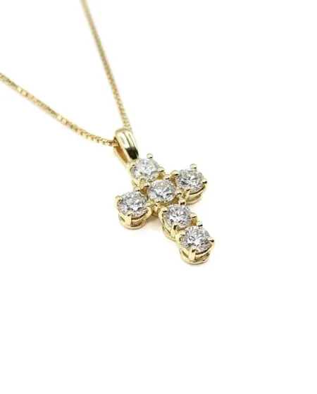 Collana Casella Gioielli in Oro Giallo e Croce con Diamanti