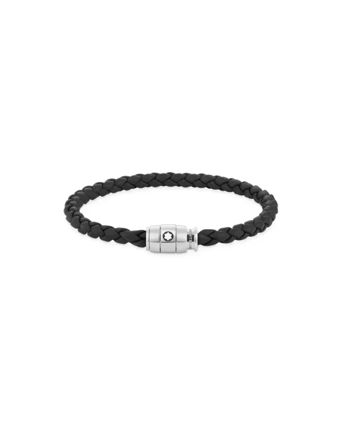 Bracelet Montblanc en cuir noir avec fermoir à 3 anneaux