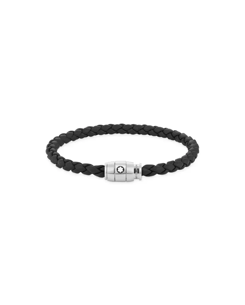 Bracciale Montblanc con Chiusura a 3 Anelli in Pelle Nera