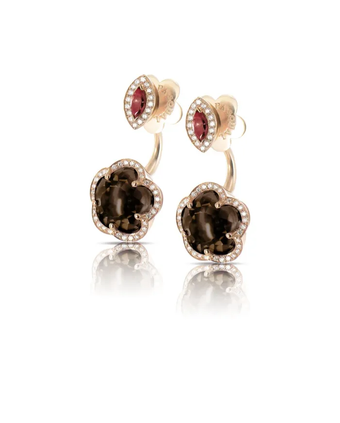 Boucles d'oreilles Pasquale Bruni Bon Ton en or rose, diamants, rhodolite et quartz fumé