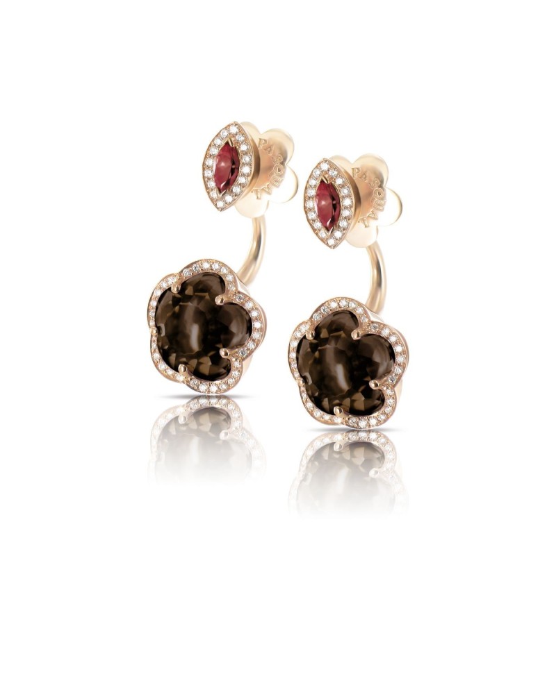 Pasquale Bruni Bon Ton earrings in rose gold, diamonds, rhodolite and smoky quartz