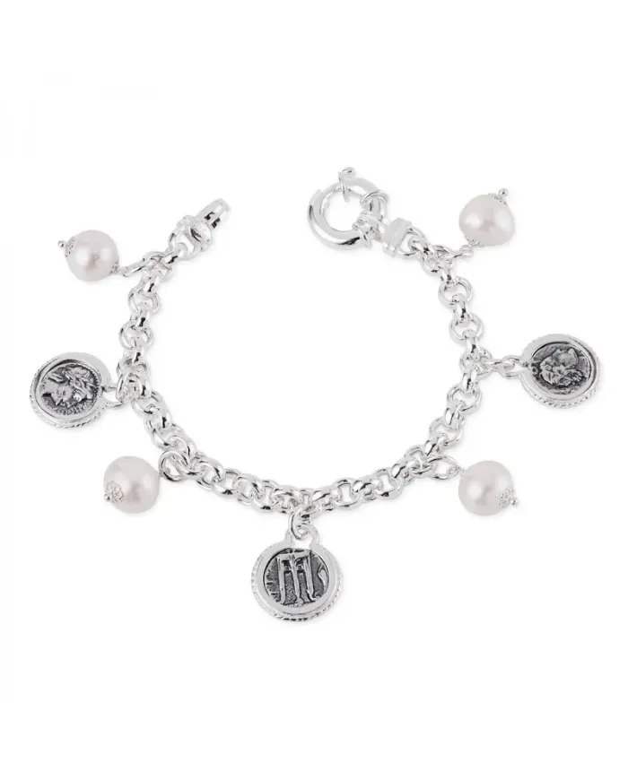 Bracciale Gerardo Sacco in Argento con Perle e Monete