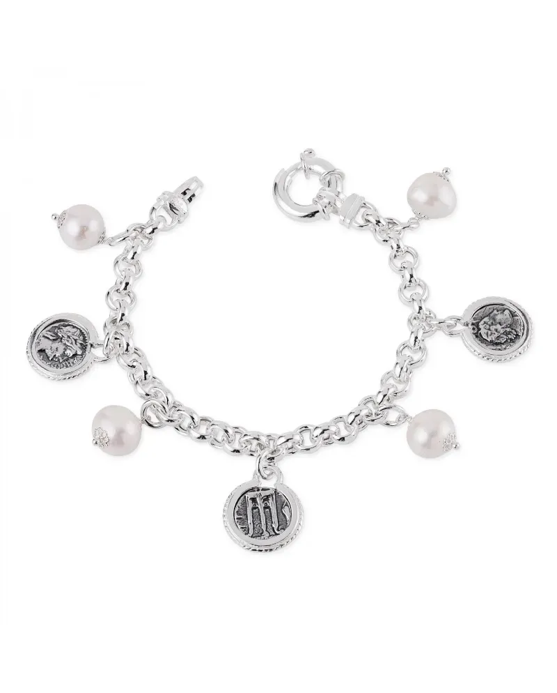 Gerardo Sacco Silver Bracelet with Pearls and Coins