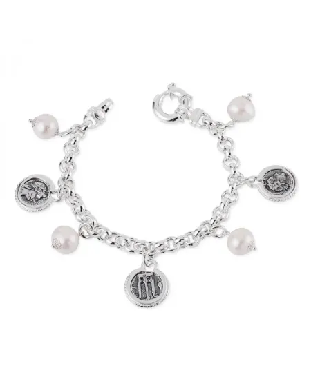 Gerardo Sacco Silver Bracelet with Pearls and Coins