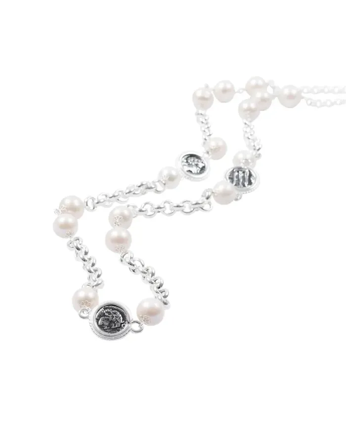 Gerardo Sacco Silver Necklace with Pearls and Coins