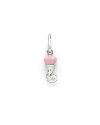 Mono boucle d'oreille Chantecler croissant en argent et émail rose