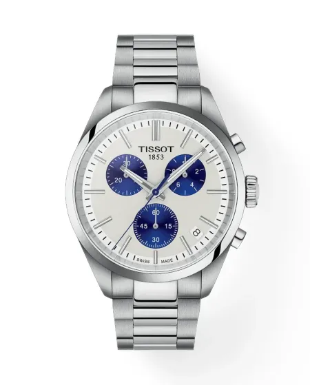 Orologio Tissot PR 100 Chronograph con Quadrante Bianco e Bracciale in Acciaio