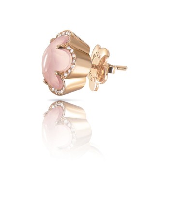 Mono Orecchino Pasquale Bruni Bon Ton in oro rosa, quarzo rosa e diamanti