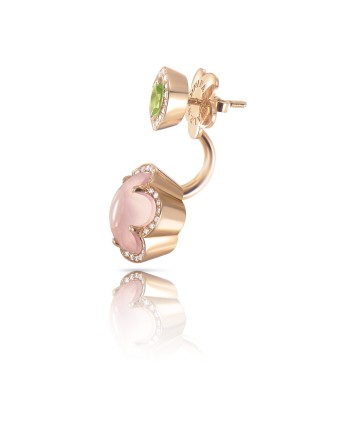 Mono Orecchino Pasquale Bruni Bon Ton in oro rosa, quarzo rosa,diamanti e peridoto