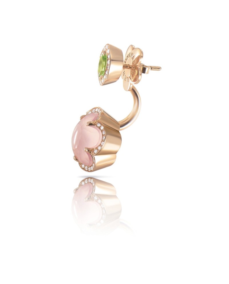 Mono Orecchino Pasquale Bruni Bon Ton in oro rosa, quarzo rosa,diamanti e peridoto