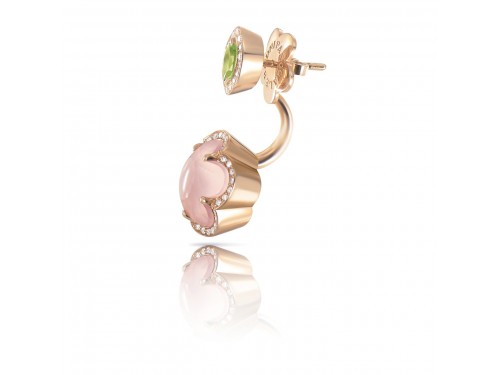 Mono Orecchino Pasquale Bruni Bon Ton in oro rosa, quarzo rosa,diamanti e peridoto