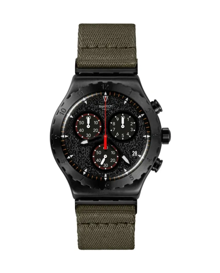 Chronografo Swatch près du feu de camp