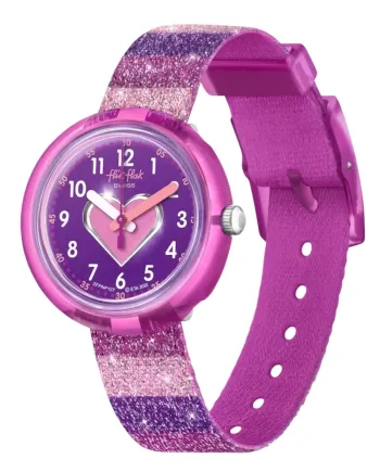 Montre Swatch Flik Flak à rayures et paillettes
