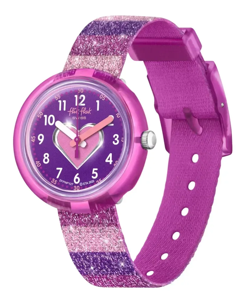 Montre Swatch Flik Flak à rayures et paillettes