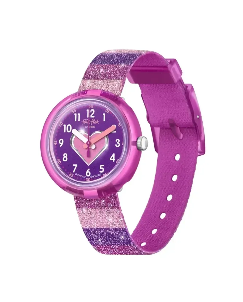 Montre Swatch Flik Flak à rayures et paillettes