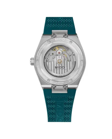 Montre Mido Multifort 8 One Crowns avec bracelet en caoutchouc turquoise