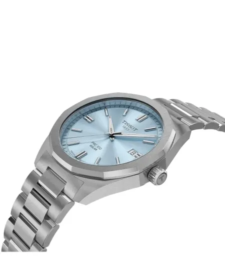 PRC 100 Solar 39mm Watch with Ice Blue Dial and Steel Strap