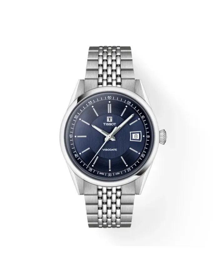 Montre Tissot Visodate 39 mm bleue avec bracelet en acier