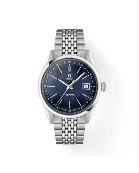 Montre Tissot Visodate 39 mm bleue avec bracelet en acier
