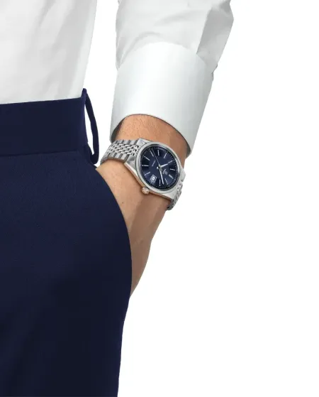 Montre Tissot Visodate 39 mm bleue avec bracelet en acier
