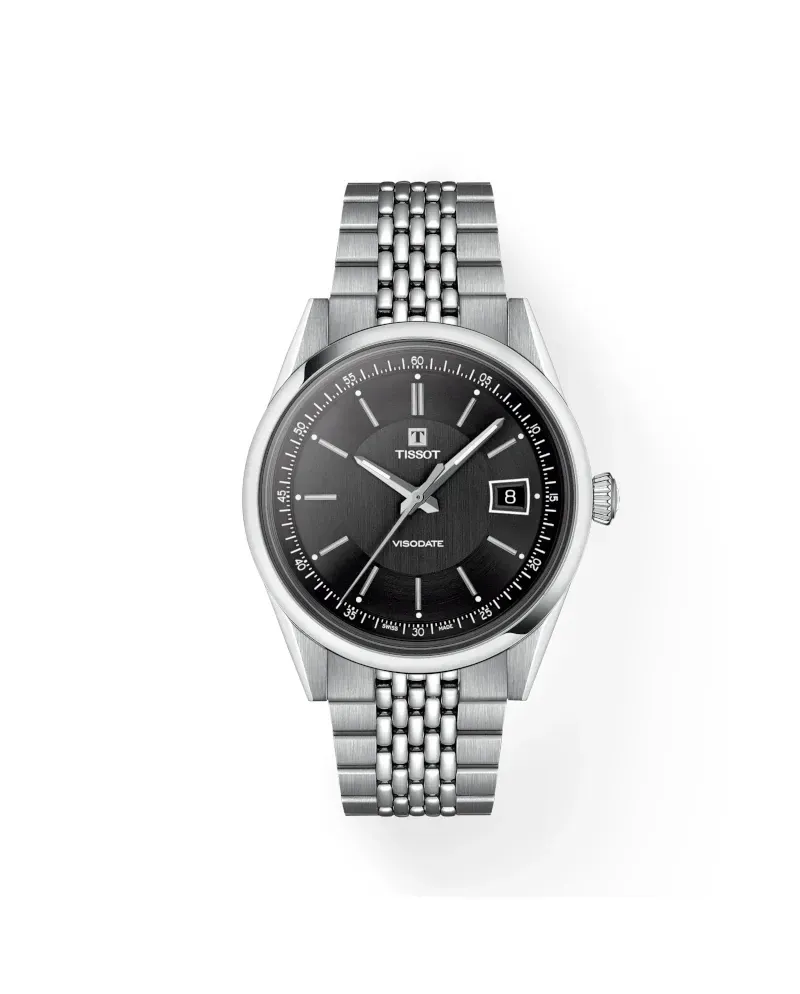 Tissot Visodate 39mm Black Watch with Steel Strap