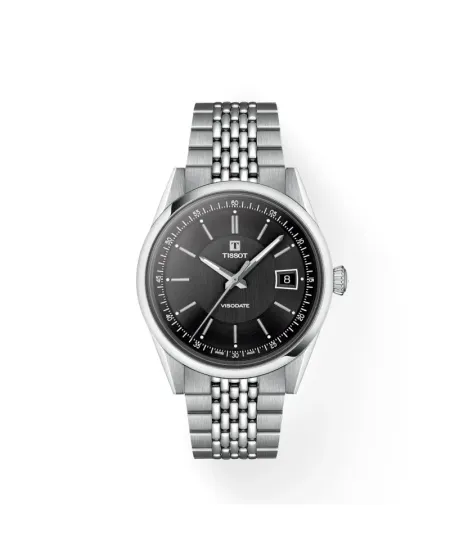 Orologio Tissot Visodate 39 mm Nero con Cinturino in Acciaio