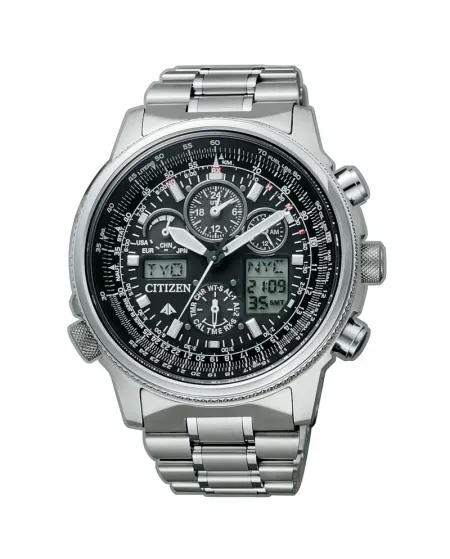 Citizen Pilot Radio Controlled Eco Drive Chronograph Black Dial Super Titanium