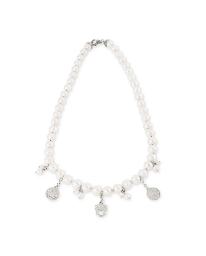 Gerardo Sacco Necklace with Pearls and Silver Pendants