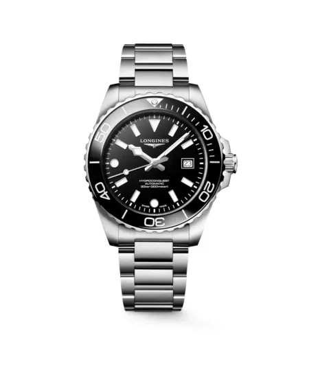 Montre Longines HydroConquest avec cadran noir et bracelet en acier de 42 mm