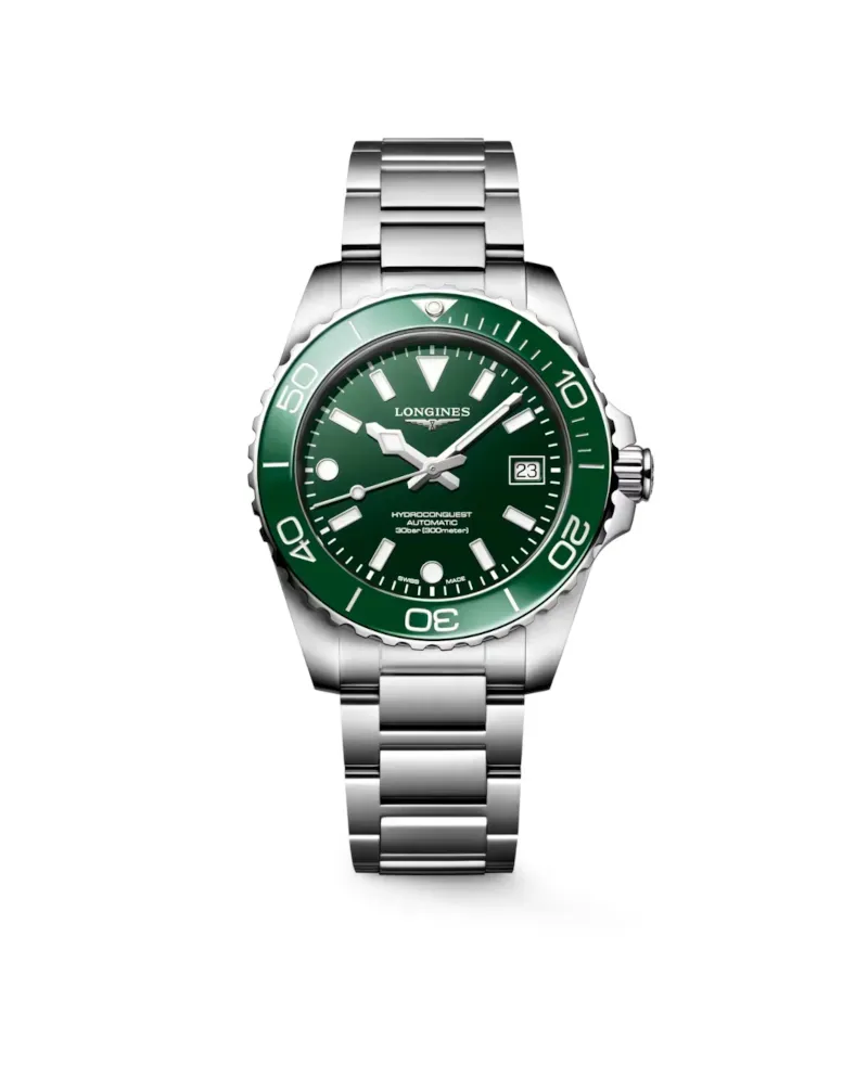 Longines HydroConquest Watch with Green Dial and 39mm Steel Bracelet