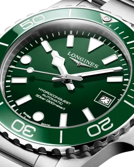 Longines HydroConquest Watch with Green Dial and 39mm Steel Bracelet
