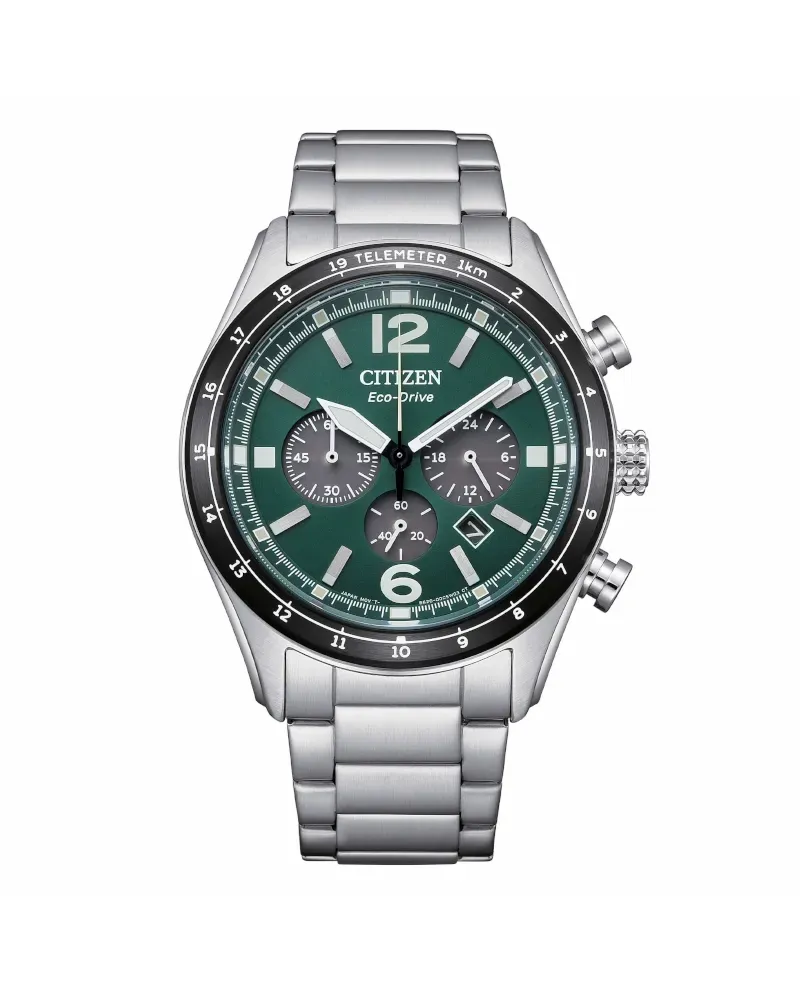 Chronographe Citizen Aviator OF Eco-Drive en acier avec cadran vert