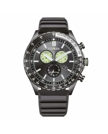 Chronographe Citizen Marine OF Eco-Drive, cadran noir et bracelet en silicone