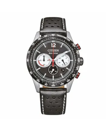 Citizen Racing OF Eco Drive Chronograph Black Dial Leather Strap