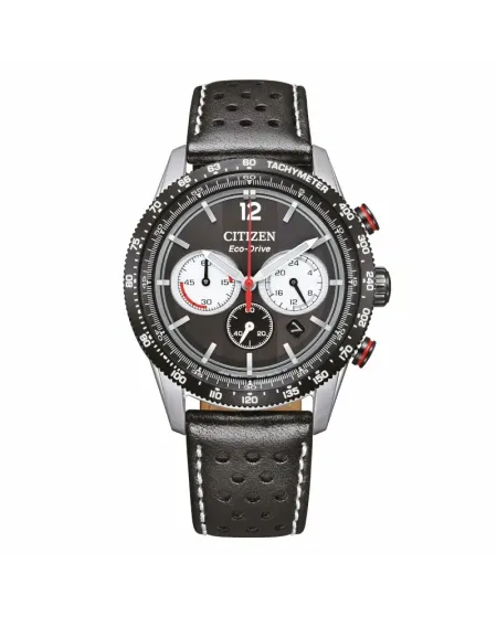 Citizen Racing OF Eco Drive Chronograph Black Dial Leather Strap