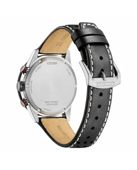 Chronographe Citizen Racing OF Eco-Drive, cadran noir, bracelet en cuir