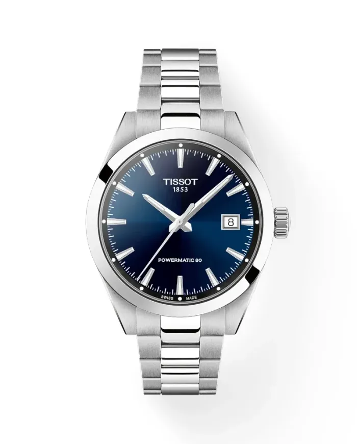 Montre Tissot Gentleman 38 mm avec cadran bleu et bracelet en acier