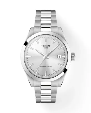 Tissot Gentleman 38mm Watch with Silver Dial and Steel Bracelet
