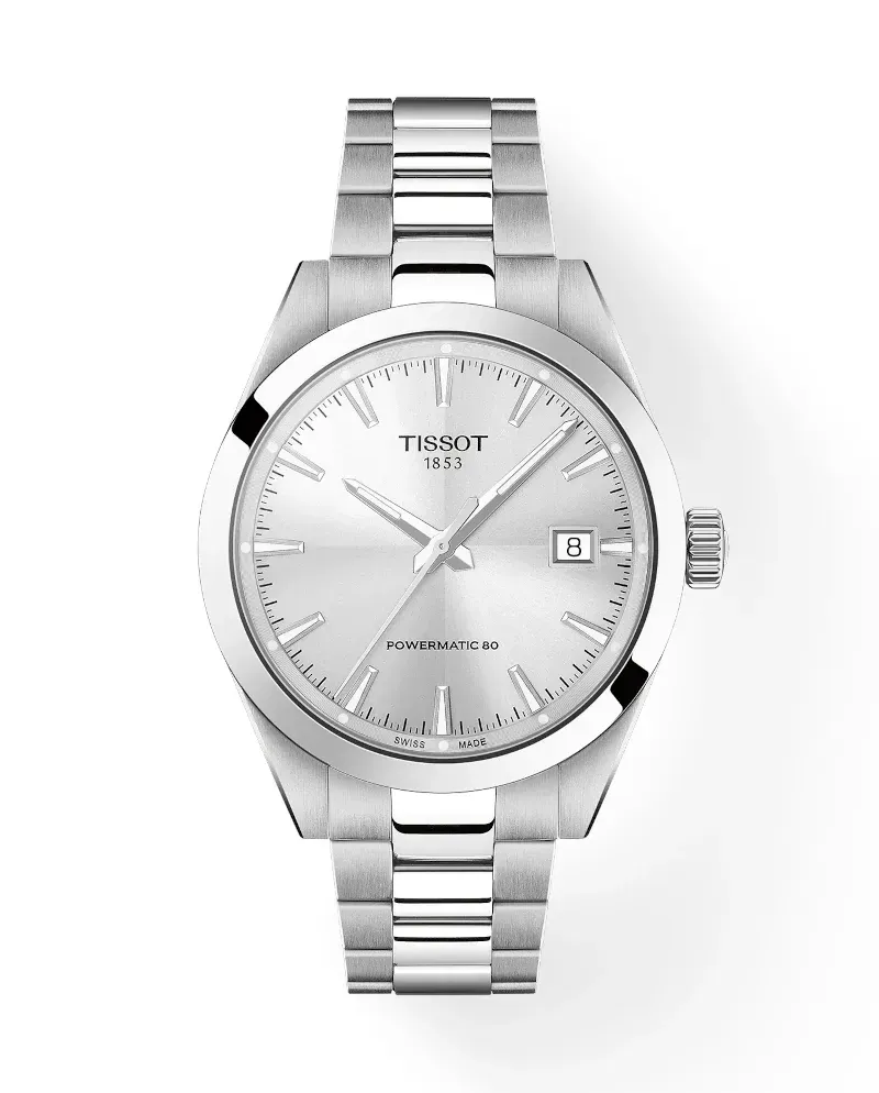 Montre Tissot Gentleman 38 mm avec cadran argenté et bracelet en acier