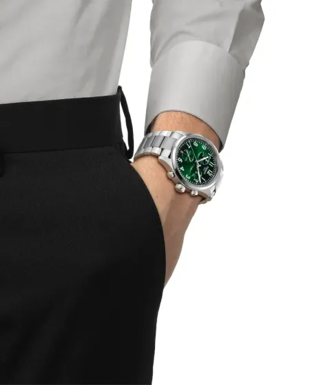 Tissot Chrono L Classic Watch with Green Dial and Steel Strap
