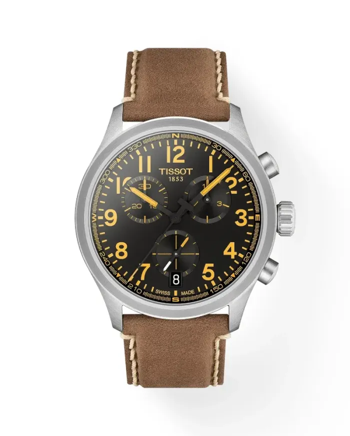 Montre Tissot Chrono L Classic avec cadran noir et bracelet en cuir
