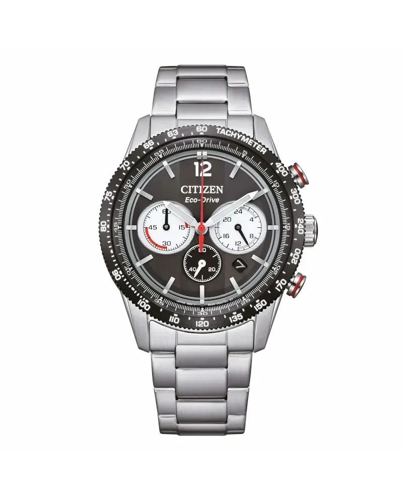 Chronographe Citizen Racing OF Eco-Drive, cadran noir, bracelet en acier