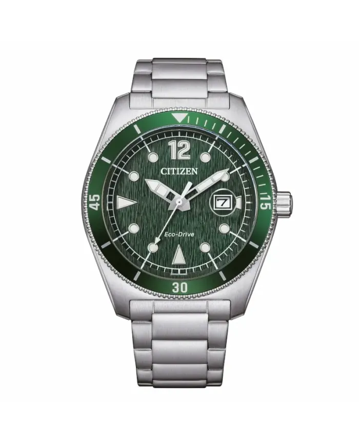 Citizen Marine OF Eco Drive Watch with Green Dial and Steel Strap