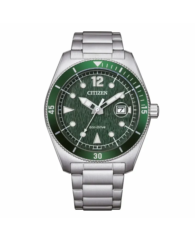 Citizen Marine OF Eco Drive Watch with Green Dial and Steel Strap