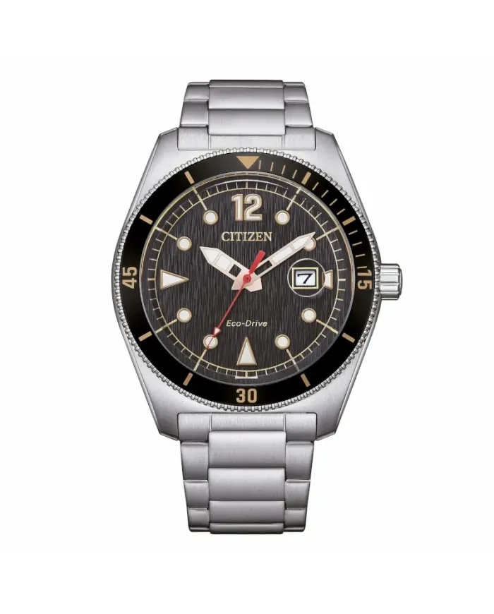 Citizen Marine OF Eco Drive Watch with Black Dial and Steel Strap