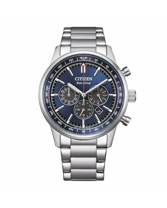 Chronographe Citizen Aviator OF Eco-Drive en acier avec cadran bleu